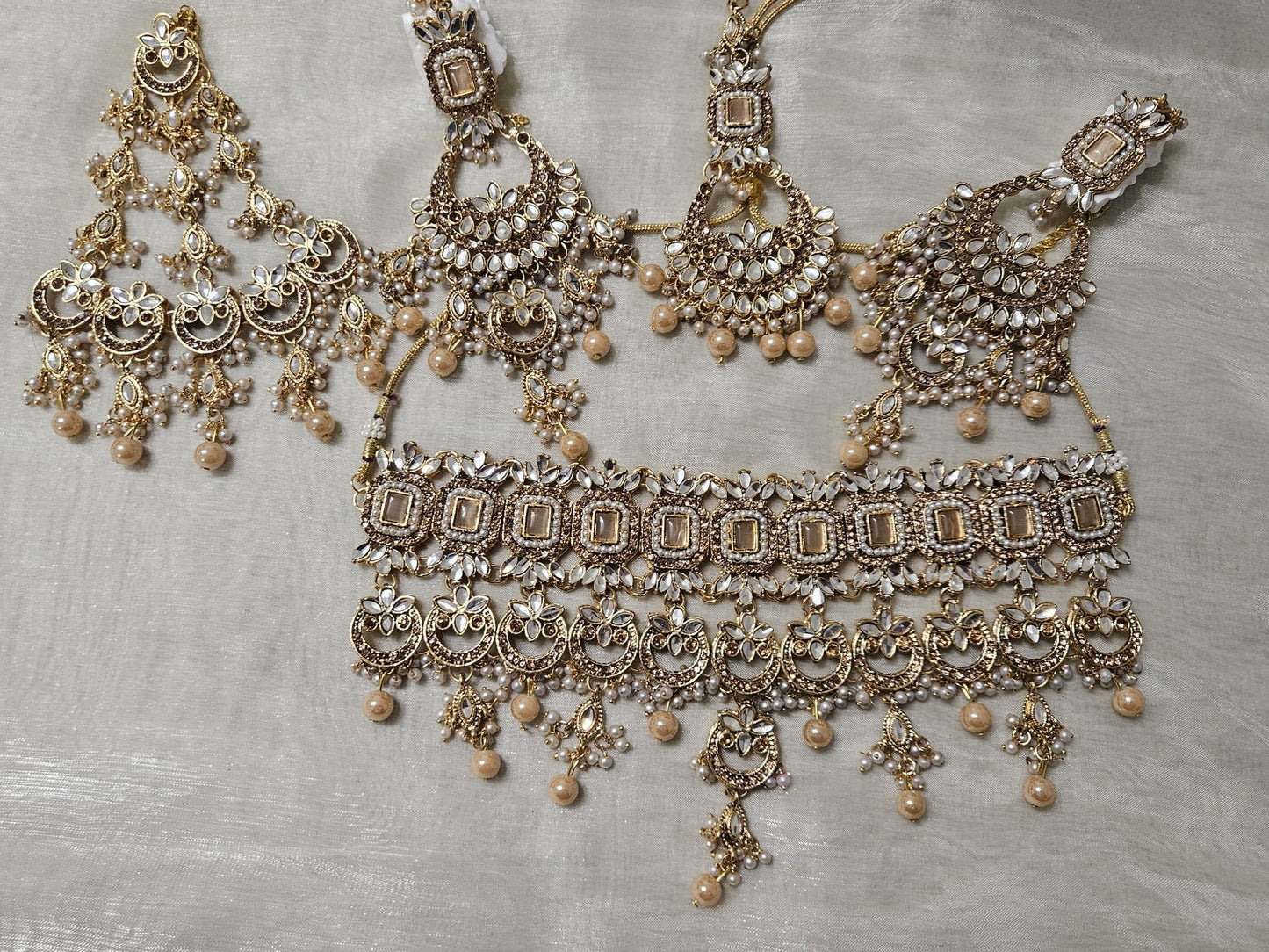 Traditional Gold Plated Zircon Stones Full Bridal Jewellery Set