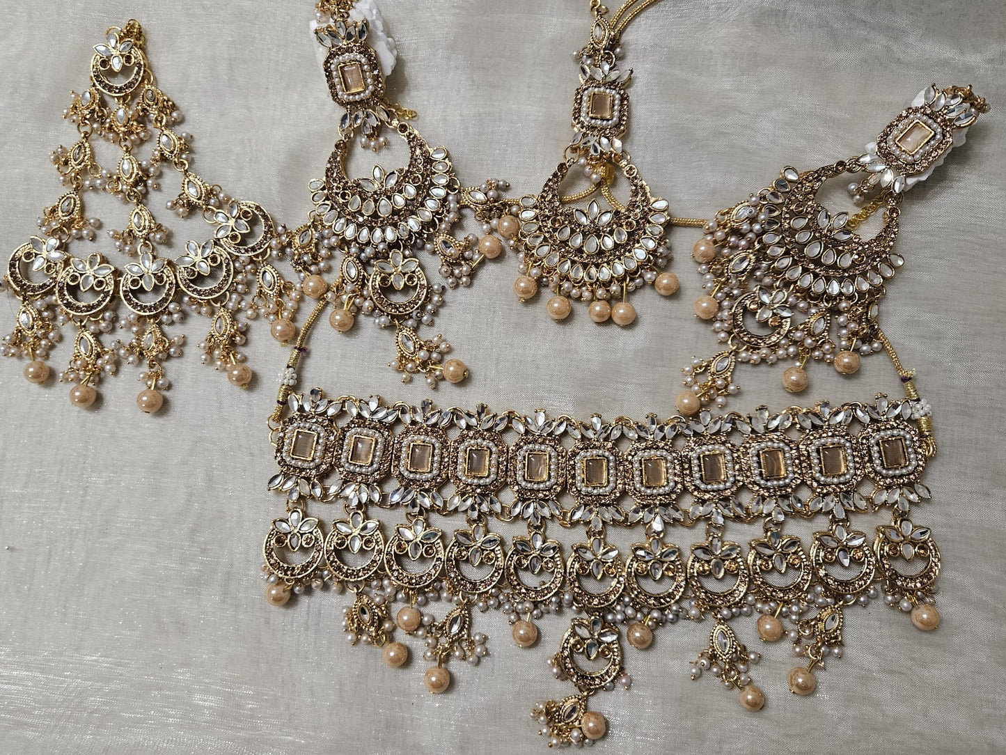 Traditional Gold Plated Zircon Stones Full Bridal Jewellery Set