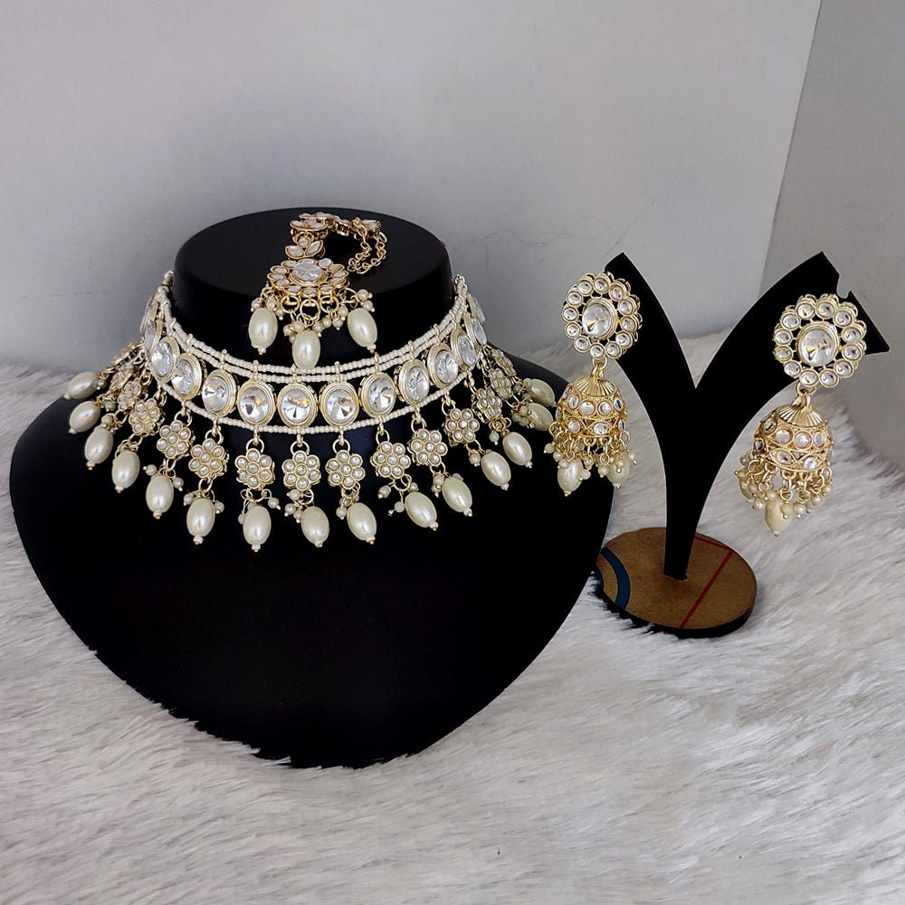 Asian Gold Plated Kundan Necklace Set Jhumki Earrings