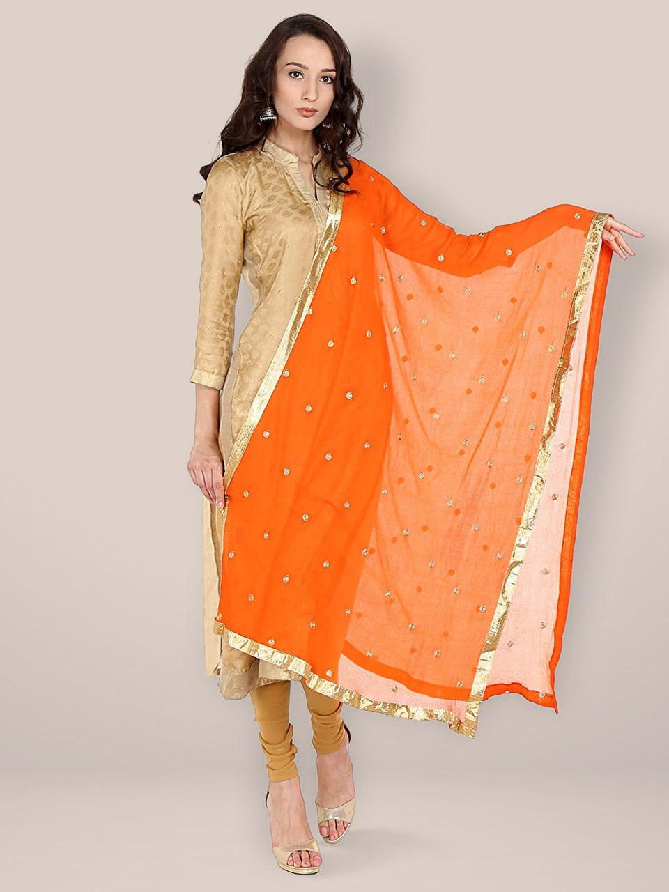 Embroidered Gold Botti Chiffon Dupatta Scarf Wedding Wear