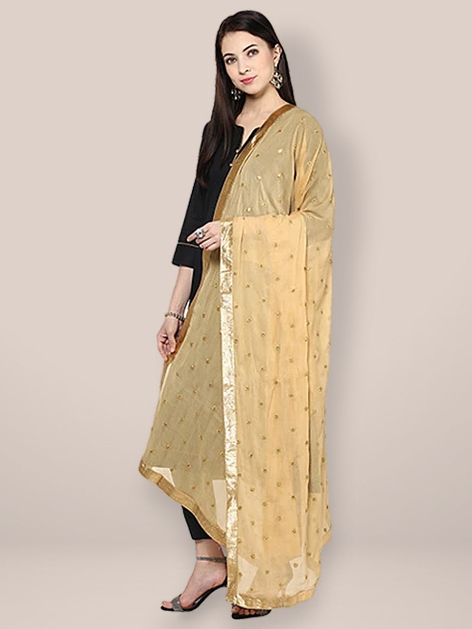 Embroidered Gold Botti Chiffon Dupatta Scarf Wedding Wear