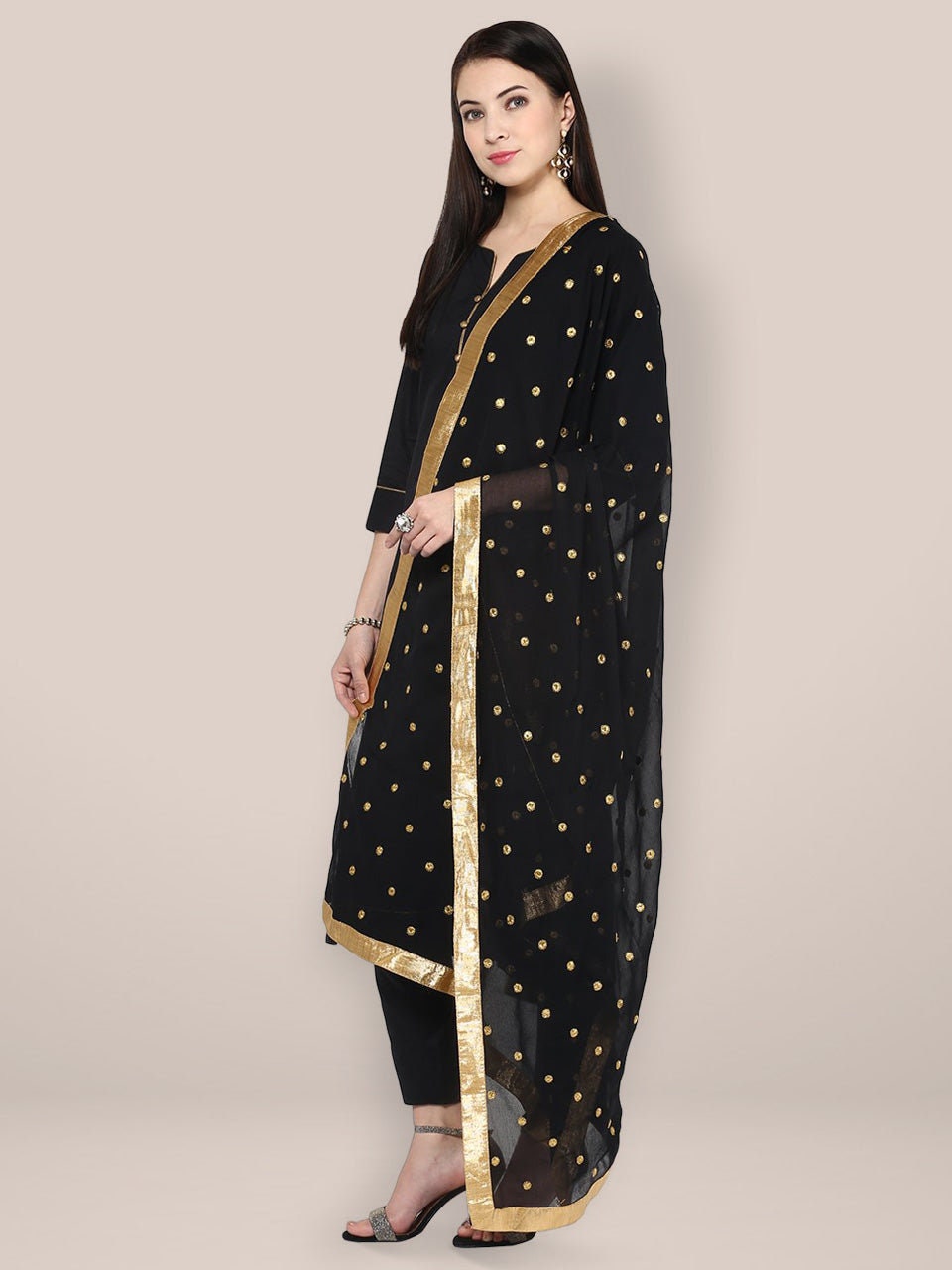 Embroidered Gold Botti Chiffon Dupatta Scarf Wedding Wear