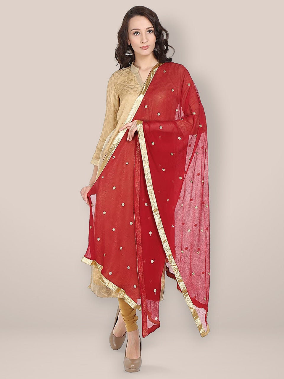 Embroidered Gold Botti Chiffon Dupatta Scarf Wedding Wear