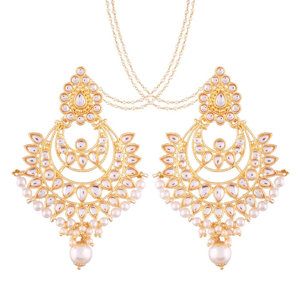 Indian Designer Kundan Gold Finish Kundan & Pearl Dangler Earrings