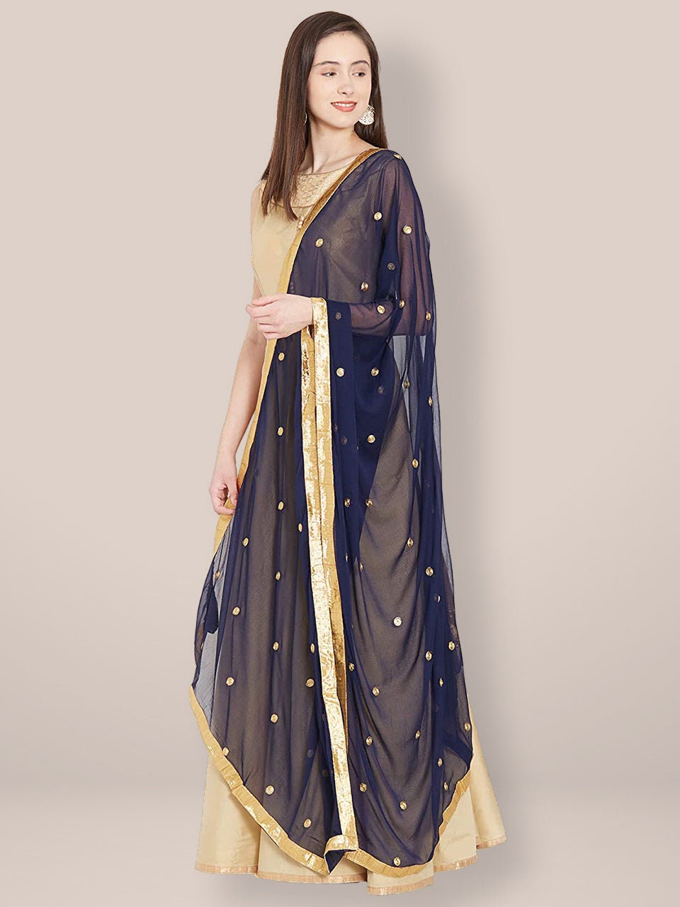 Embroidered Gold Botti Chiffon Dupatta Scarf Wedding Wear