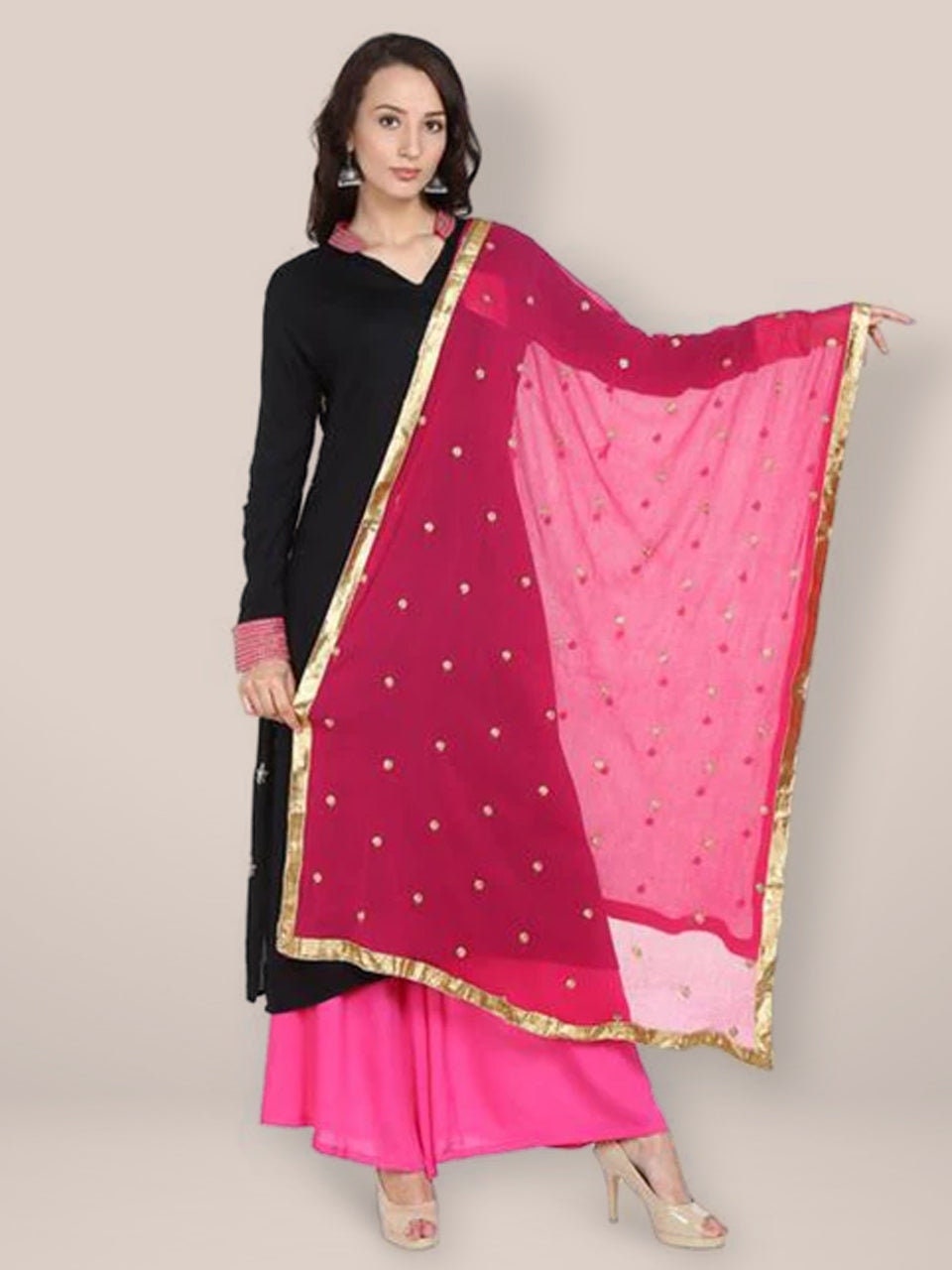 Embroidered Gold Botti Chiffon Dupatta Scarf Wedding Wear