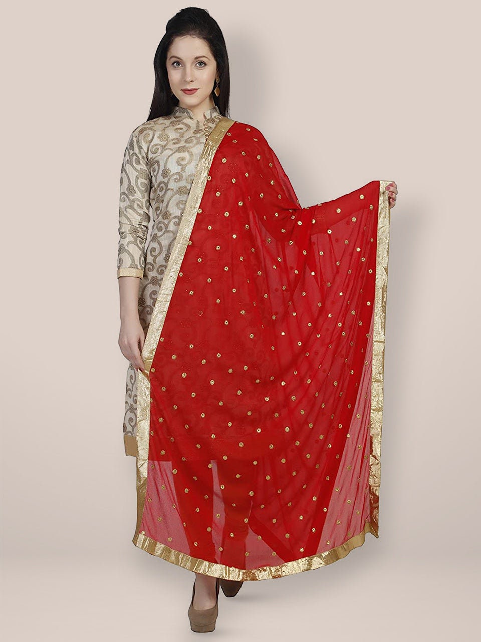 Embroidered Gold Botti Chiffon Dupatta Scarf Wedding Wear