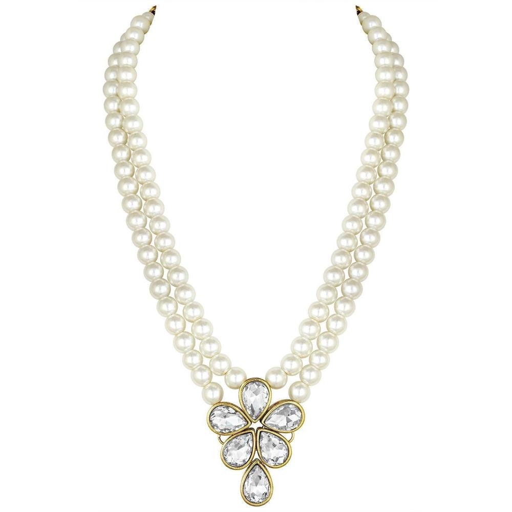 Gold Plated Traditional Kundan & Pearl Studded Necklace Indian Jewellery Set