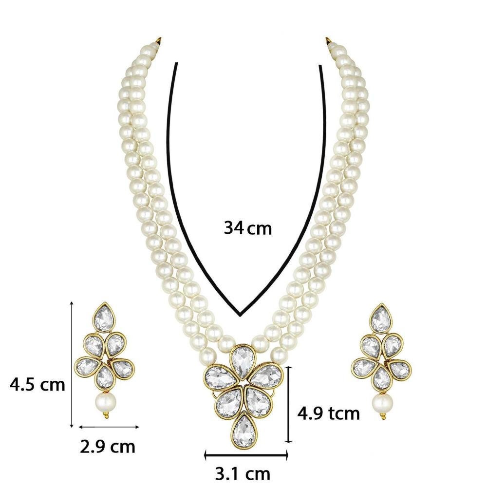 Gold Plated Traditional Kundan & Pearl Studded Necklace Indian Jewellery Set