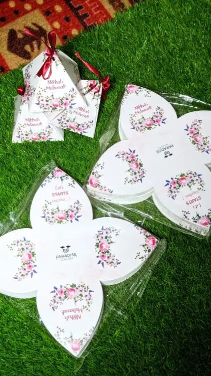 50 X White Flower Wedding Favour Boxes, Nikkah Mubarak Bid Box