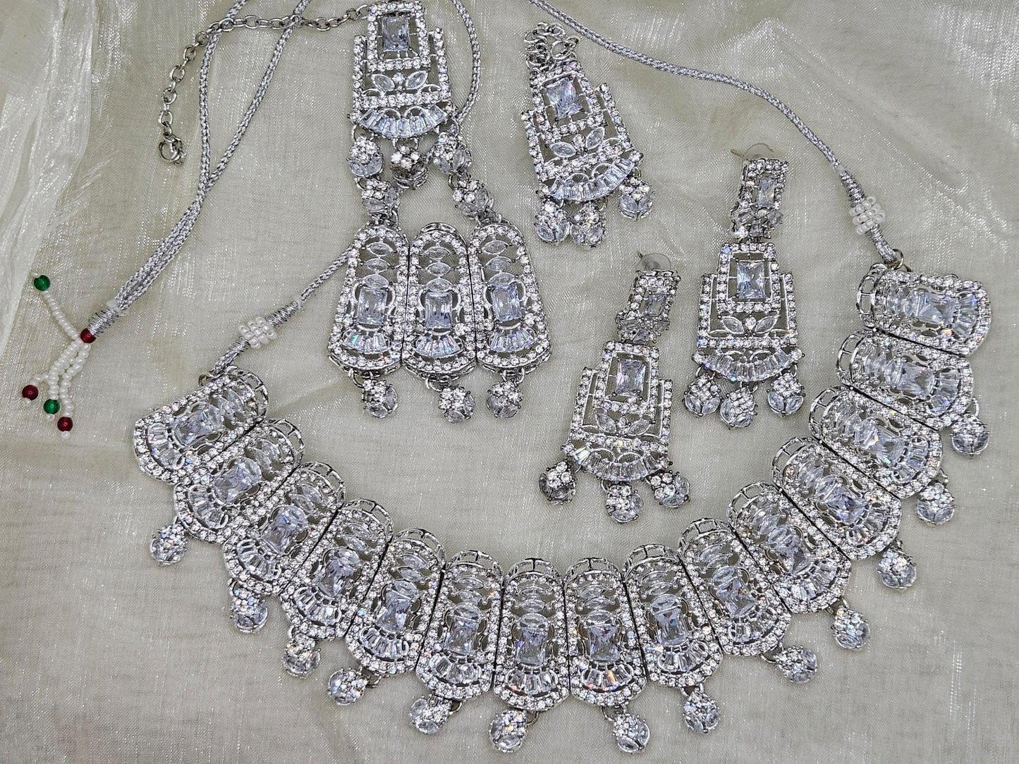Traditional Silver Plated Zircon Stones Bridal Jewellery Set