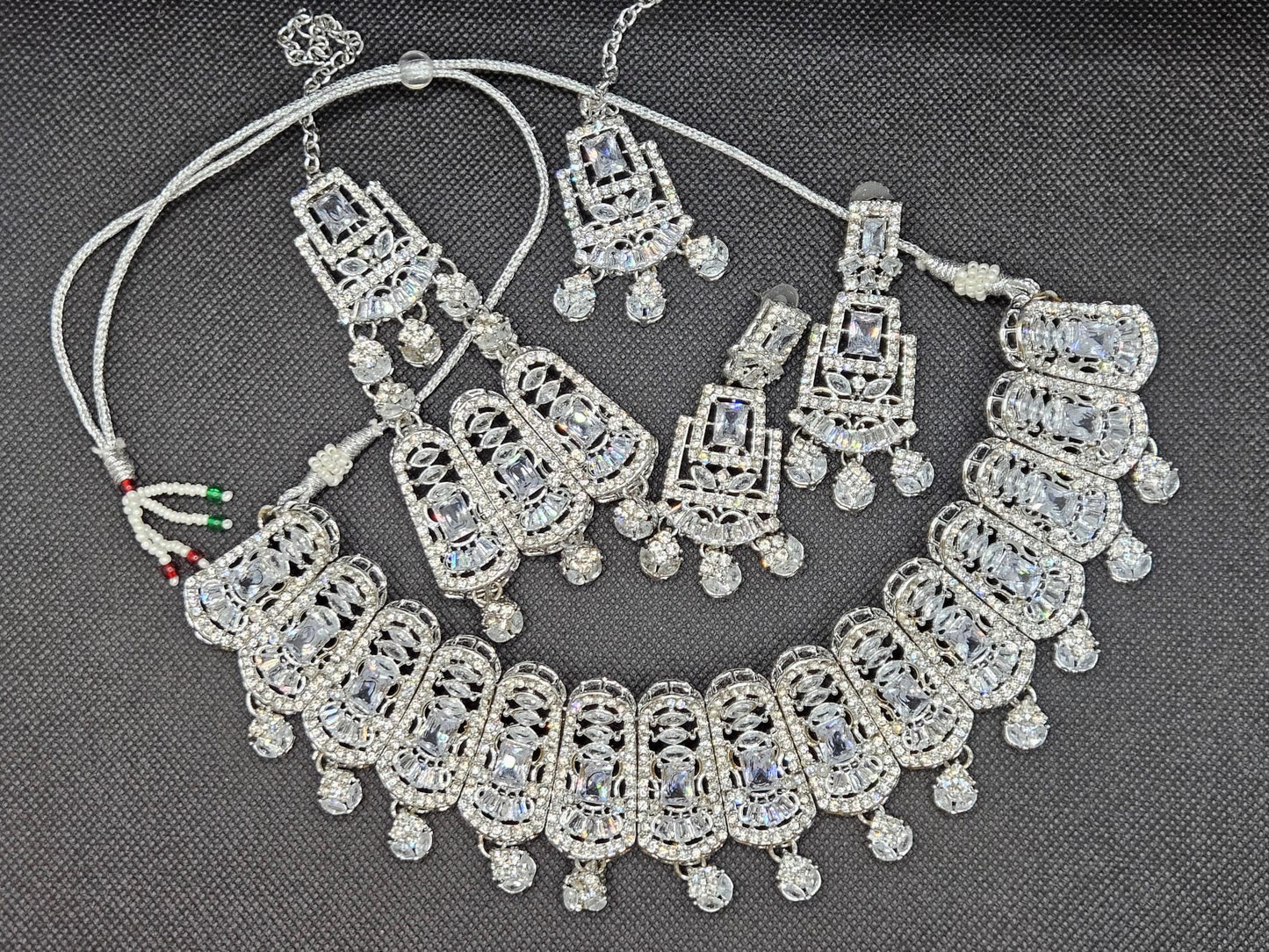 Traditional Silver Plated Zircon Stones Bridal Jewellery Set