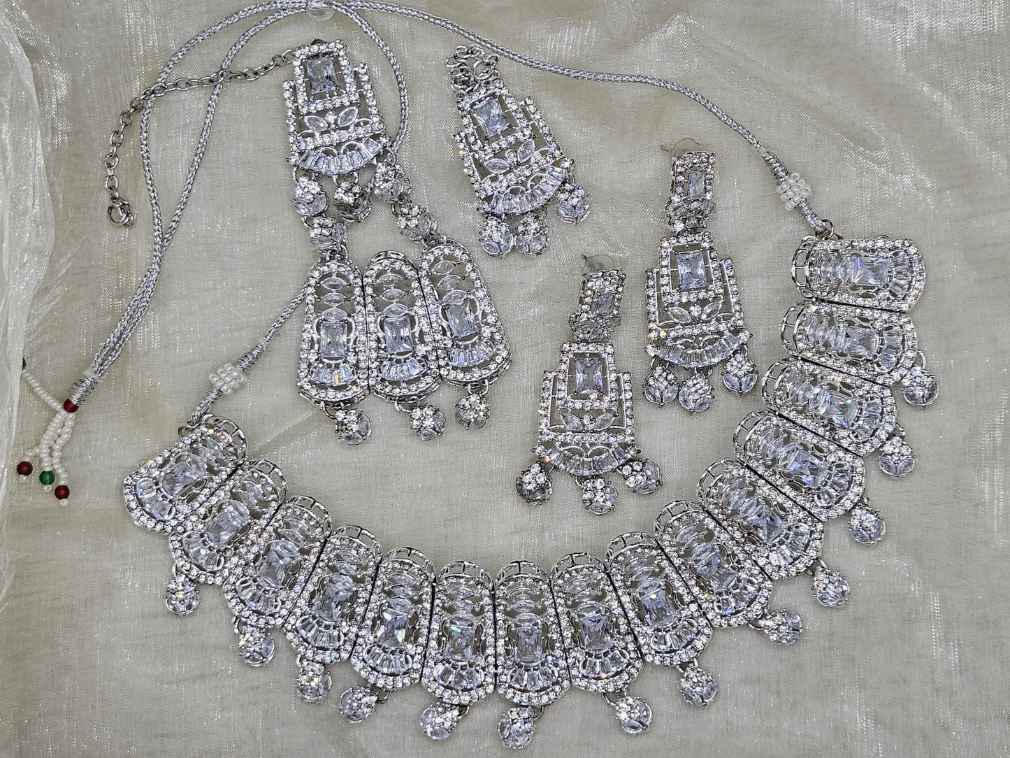 Traditional Silver Plated Zircon Stones Bridal Jewellery Set
