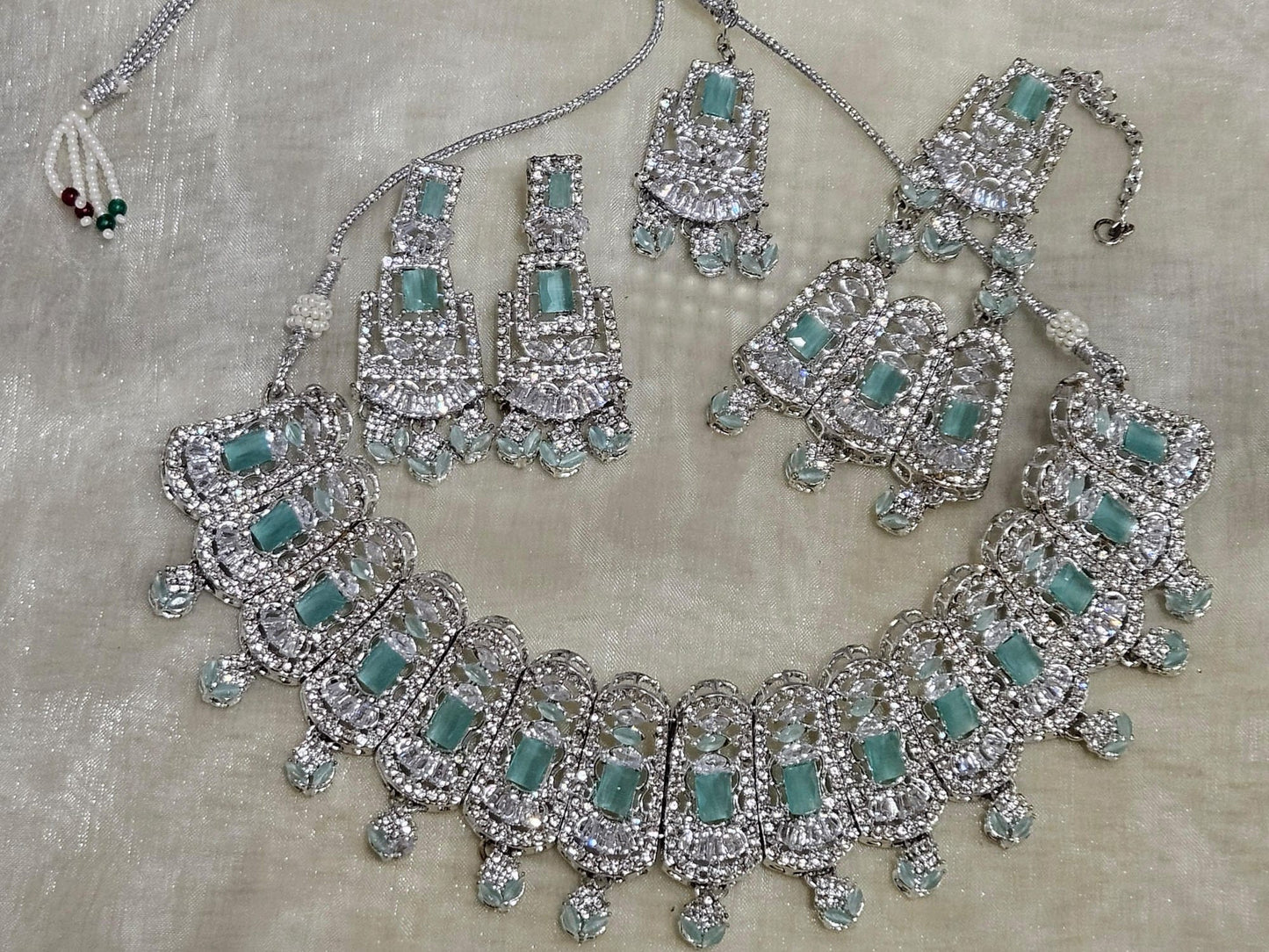 Traditional Silver Plated Zircon Stones Bridal Jewellery Set