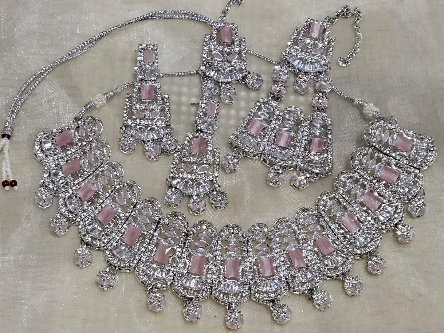 Traditional Silver Plated Zircon Stones Bridal Jewellery Set