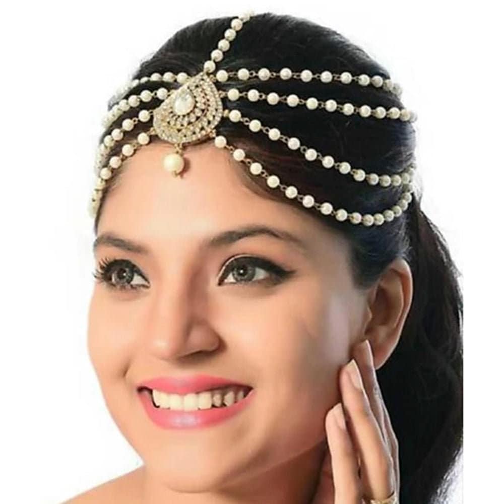 Antique Gold Plated Stone Maang Tikka Indian Wedding Jewellery