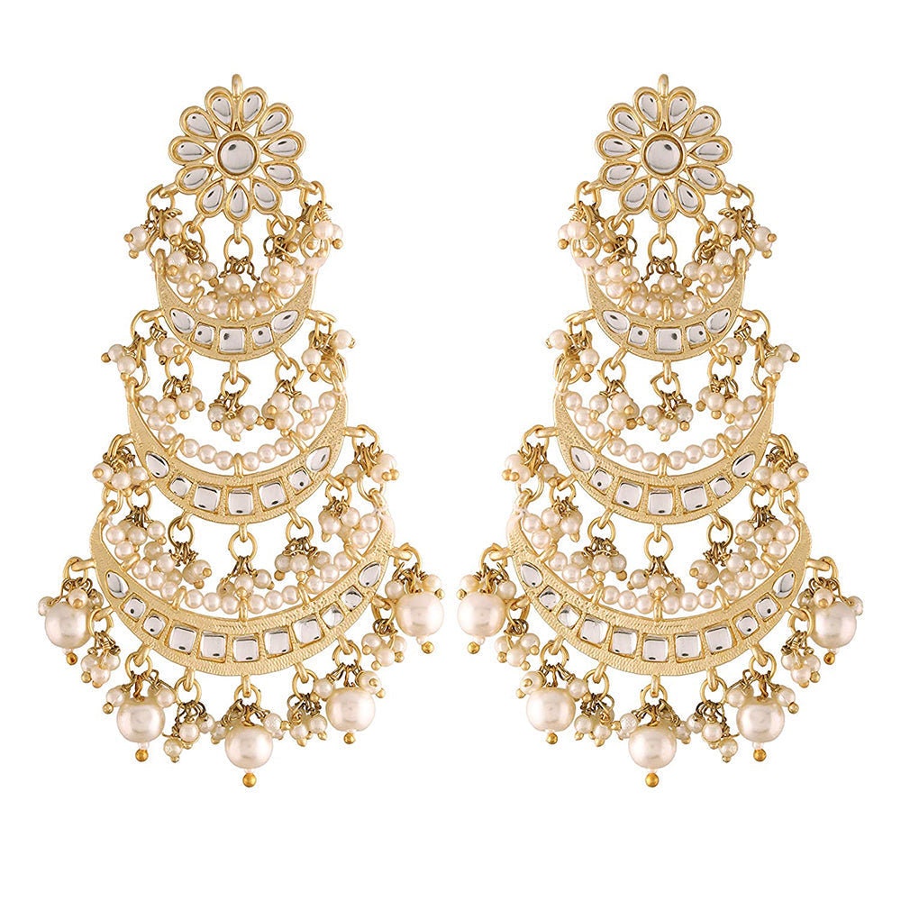 Bollywood Style Gold Finish Kundan & Pearl Dangler Earrings