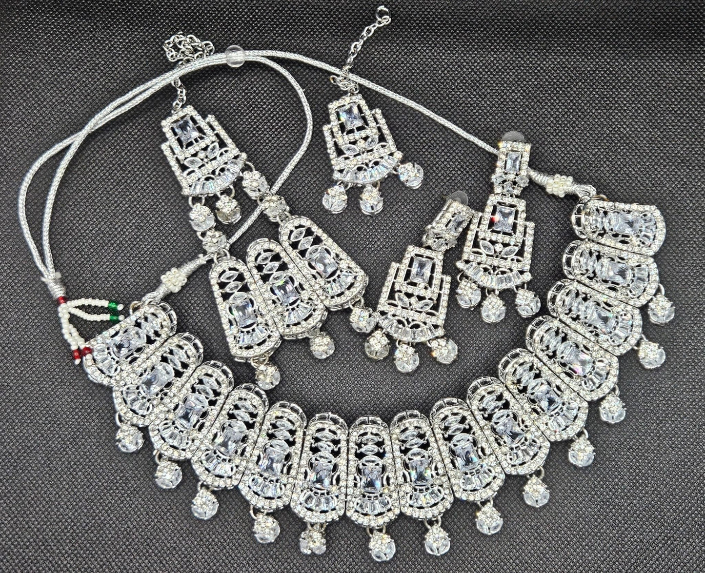 Traditional Silver Plated Zircon Stones Bridal Jewellery Set