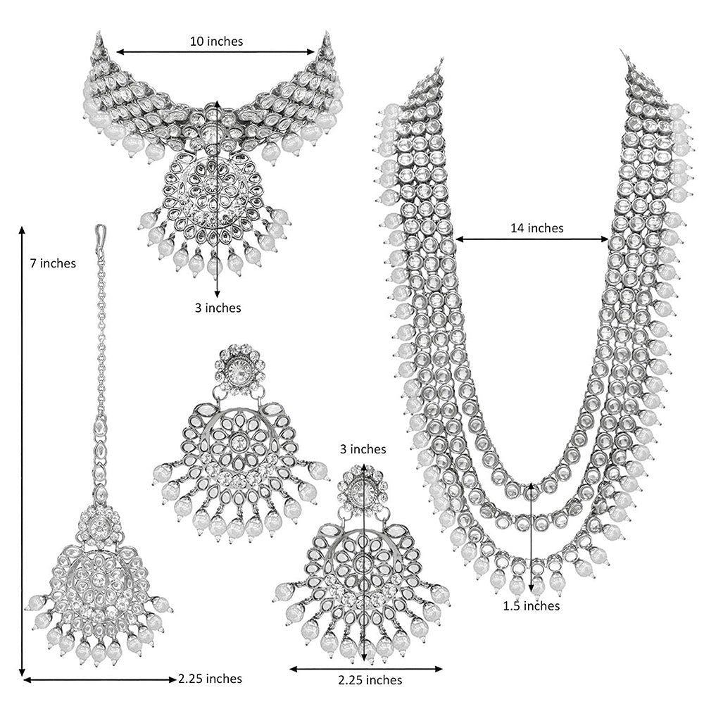 Indian 18K Silver Plated Kundan & Pearl Studded Bridal Jewellery Set