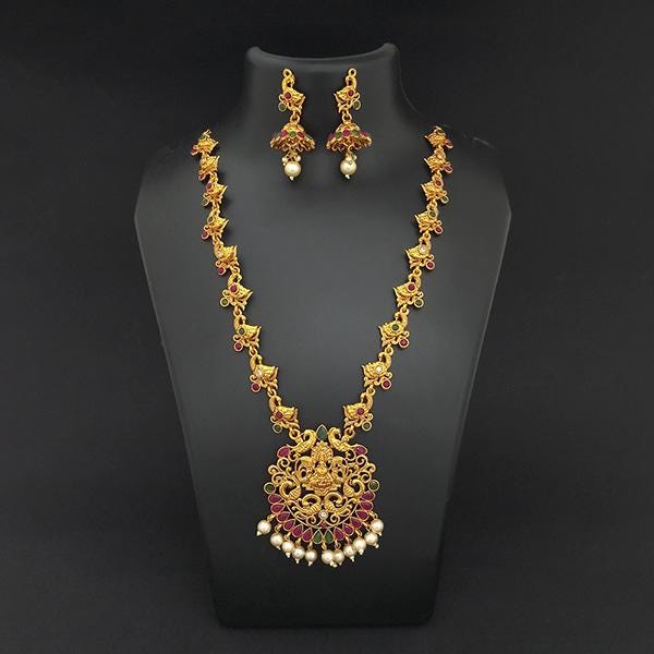 Gold Plated Pota Multicolour Stones Long Necklace Set