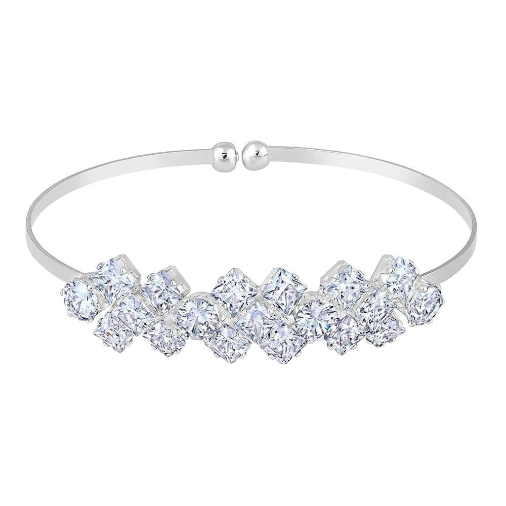 Rhodium Plated Floral Design White Cubic Zriconia openable Bracelet