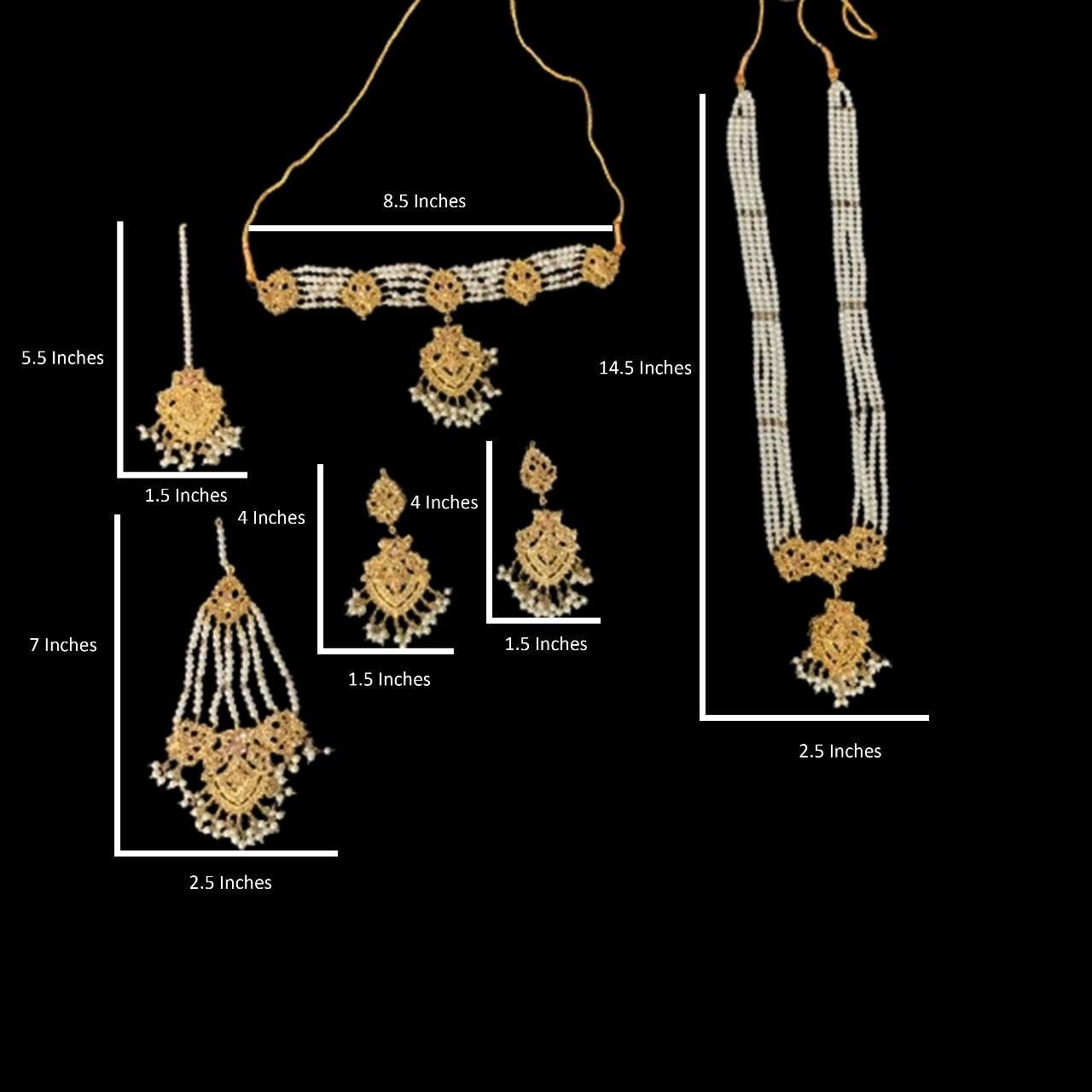 Pakistani Bridal Gold Farshi Kundan Full Bridal Set Tikka Jhumar