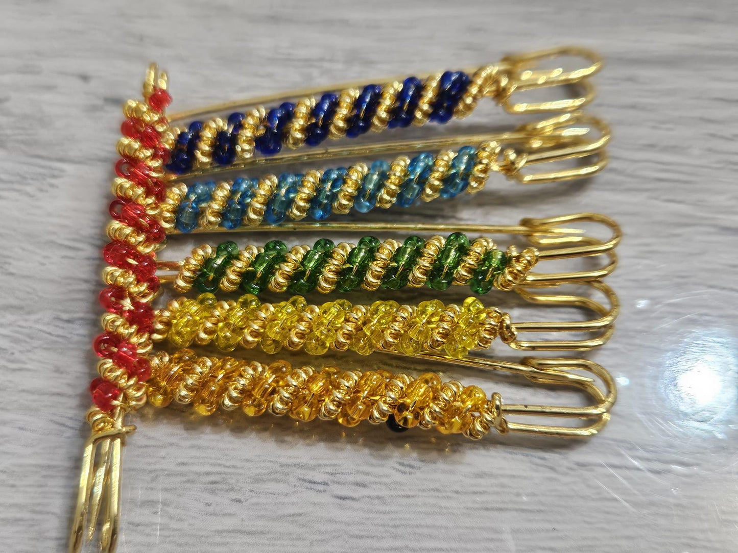 Fancy Hijab Scarf Multicolour Stones Safety Pins Brooch