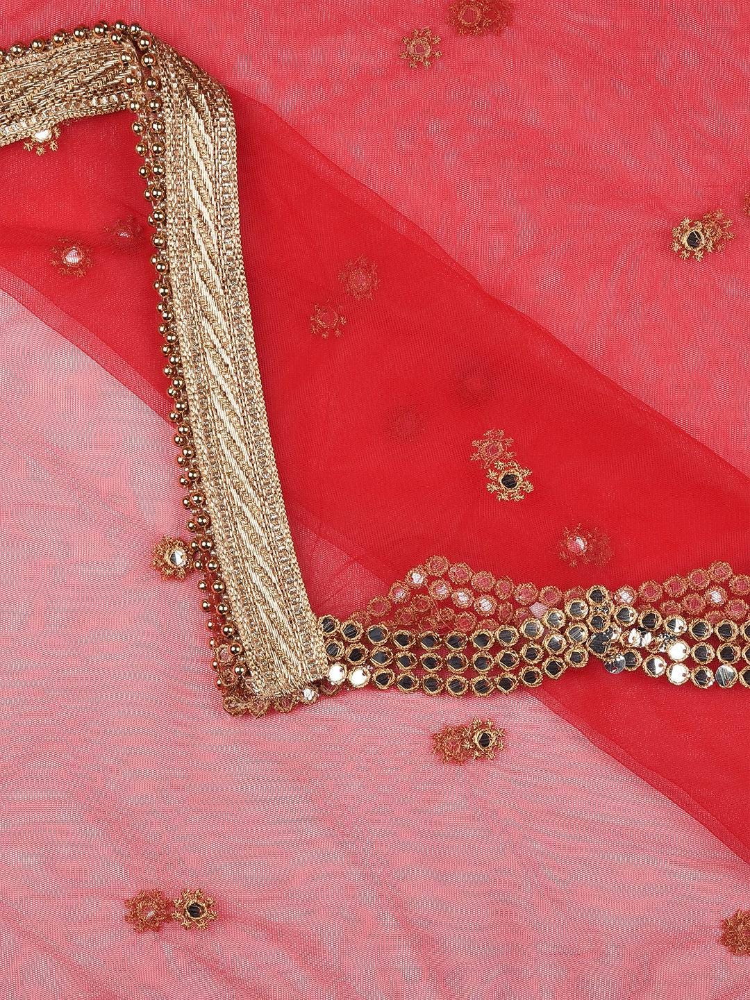 Embroidered Net Mirror Scalleop Border Dupatta