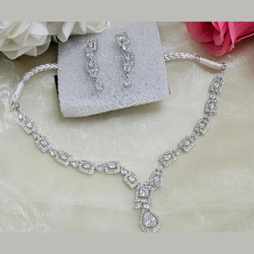 Silver Plated American Diamond Indian Necklace Set Wedding Occasions