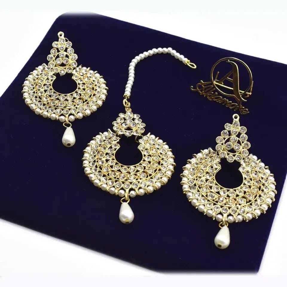 Indian Jewellery Sets, Dangler Earrings Set With Maangtikka
