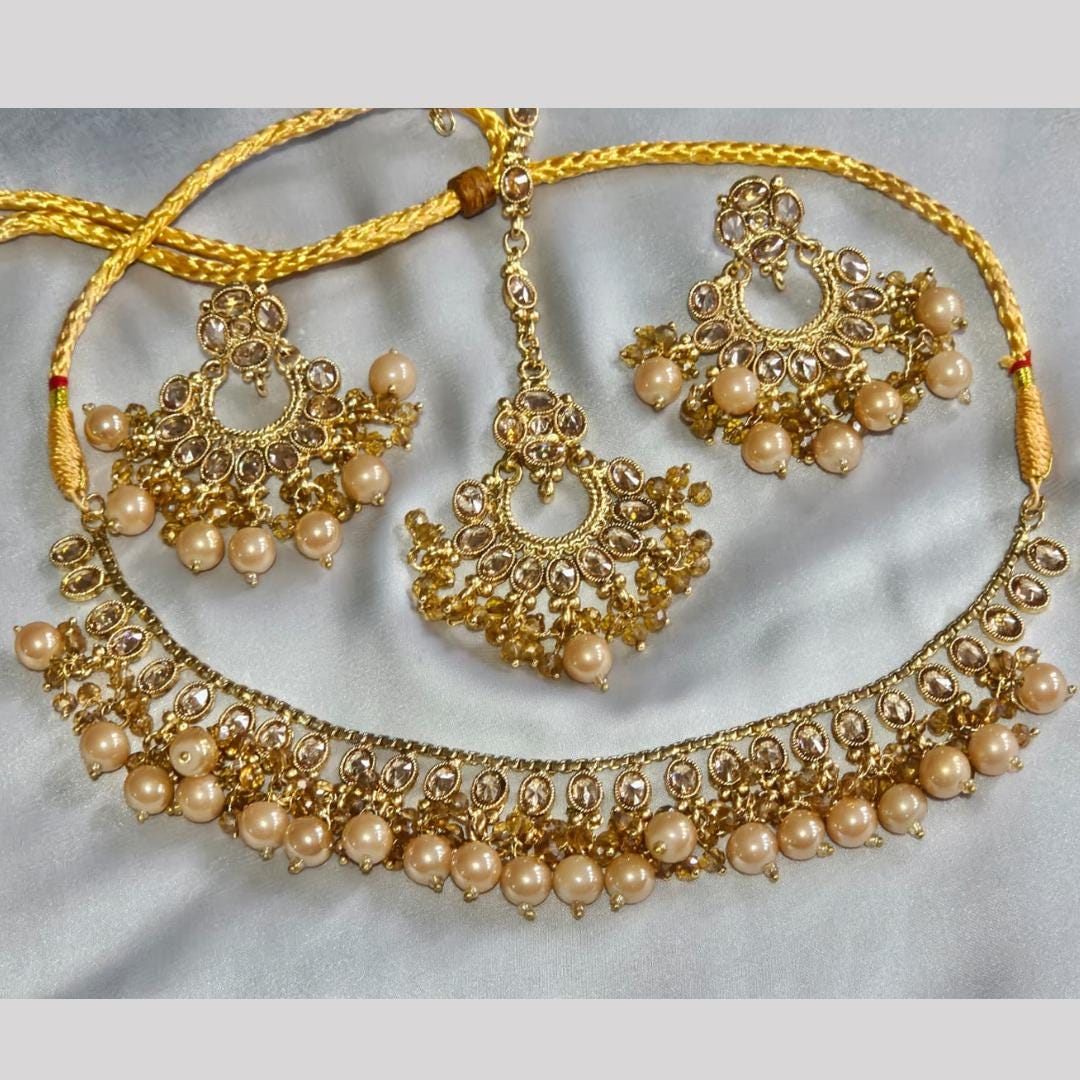 Traditional Kundan Style Full Jewellery Set With Pearls Crystals Gold