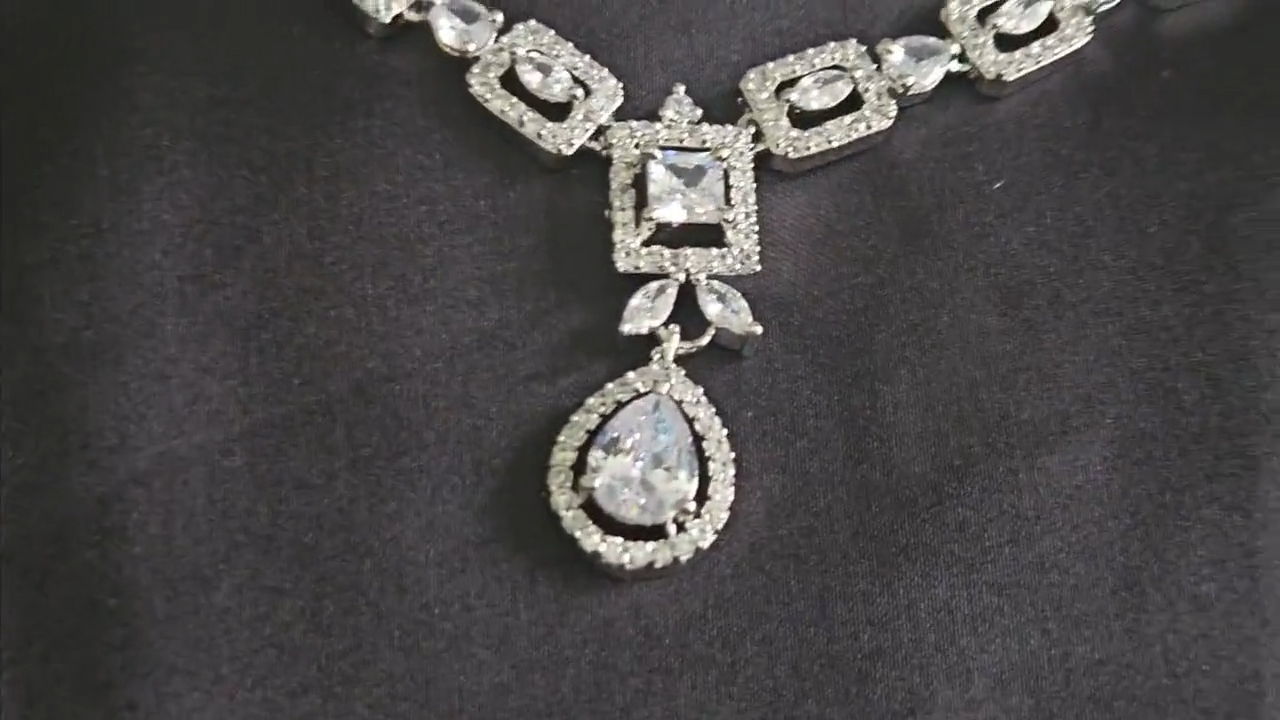 Silver Plated American Diamond Indian Necklace Set Wedding Occasions