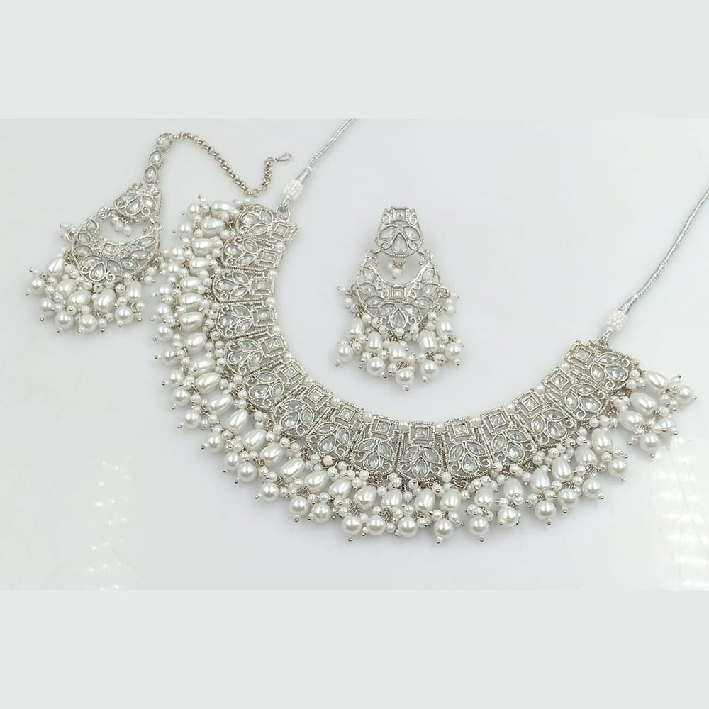 American Diamond Indian Silver Plated Pearls High Quality Full Jewellery Set