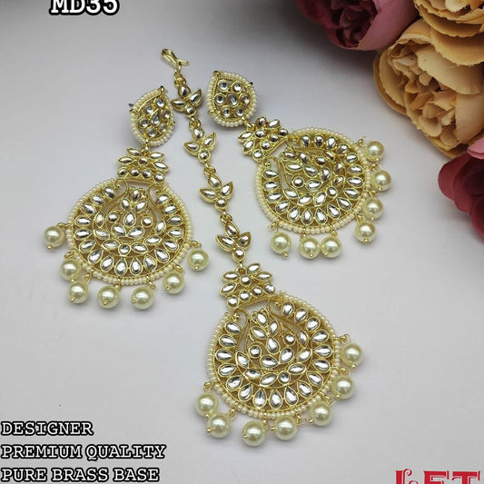 Indian Jewellery White Kundan Designer Earrings With Maangtikka