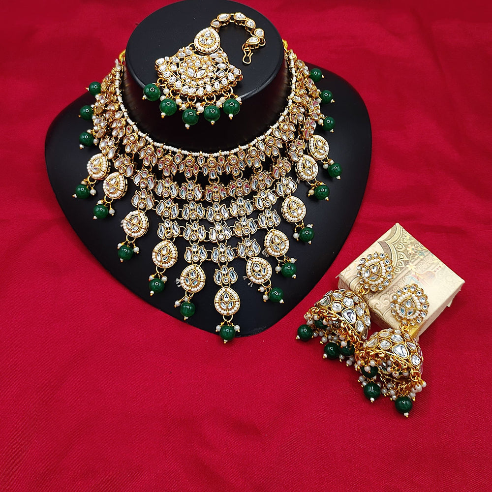 Kundan Style Bridal Gold Base With Jhumka Earings Necklace Set
