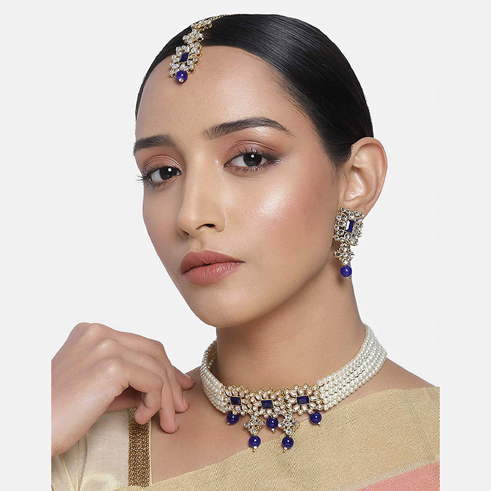 18K Gold Plated Pearls Stone Studded Choker Necklace Set