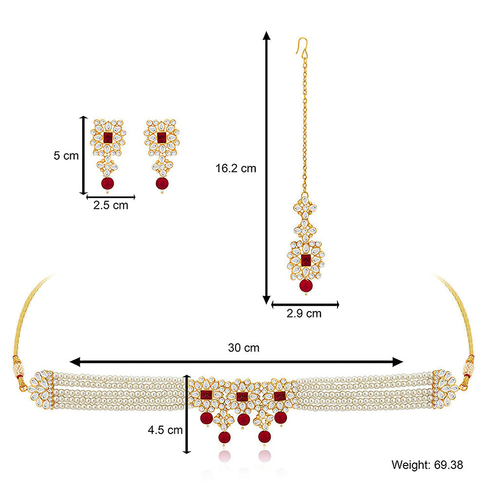 18K Gold Plated Pearls Stone Studded Choker Necklace Set
