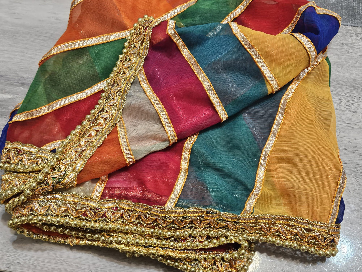 Multicoloured Rainbow Gotta Work Chiffon Dupatta Mehndi Dholki