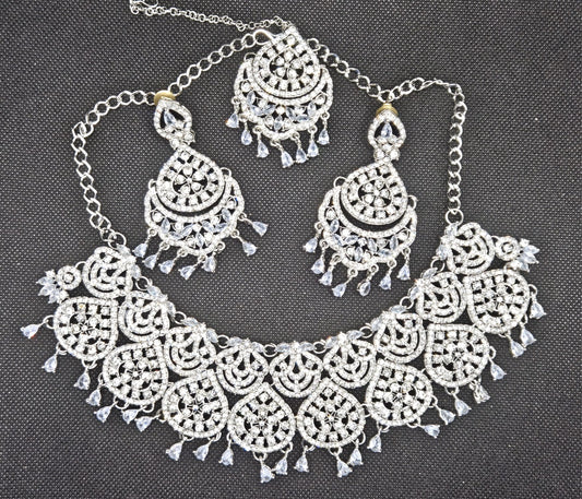 American Diamond Indian Silver Plated High Quality AD Full Jewellery Sets