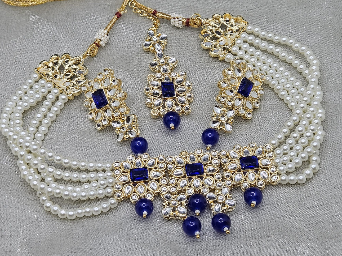 18K Gold Plated Pearls Stone Studded Choker Necklace Set