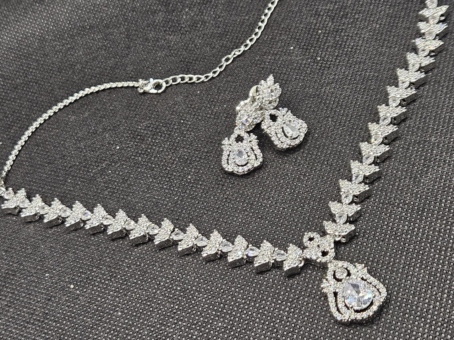 American Diamond Silver Plated Jewellery Set Womens Gifts