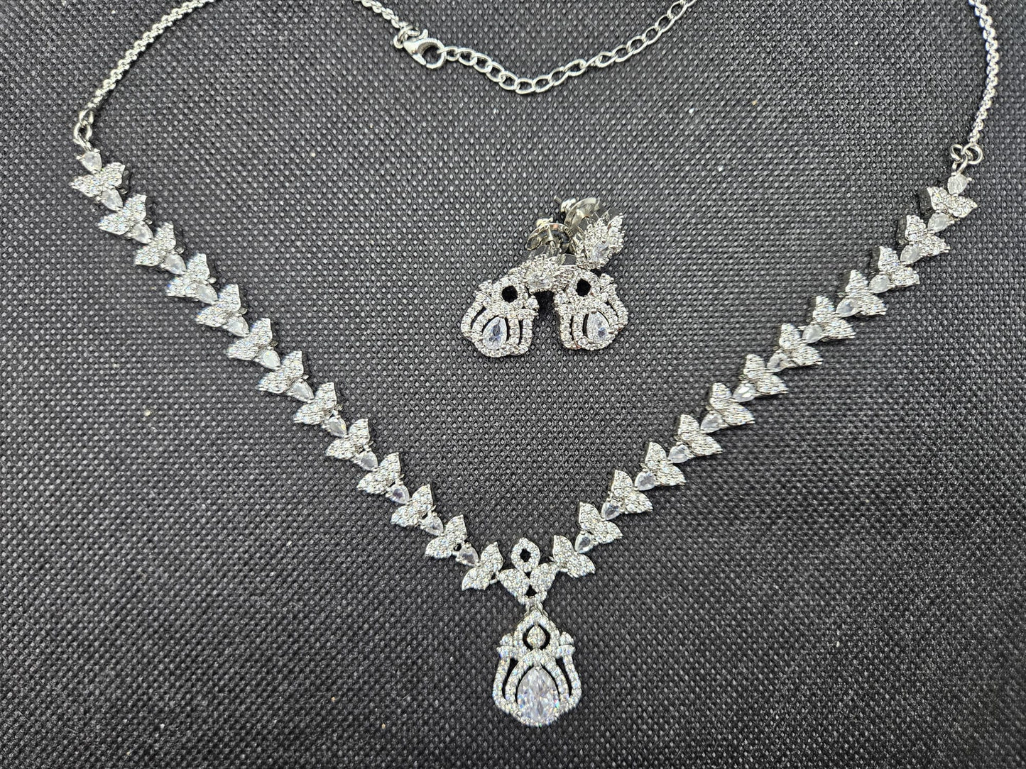 American Diamond Silver Plated Jewellery Set Womens Gifts