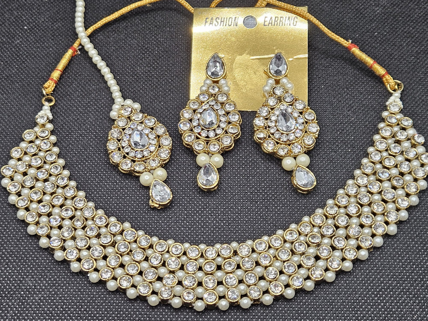 Antique Gold Plated  Beads Choker Necklace Set With Tikka