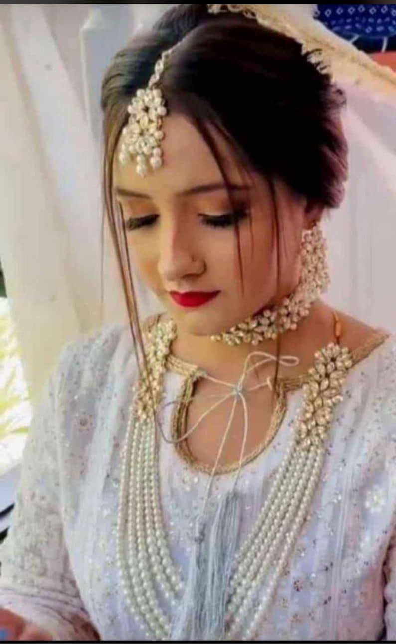 Pearls Multi layers Long Necklace Choker Full Wedding Jewellery Set