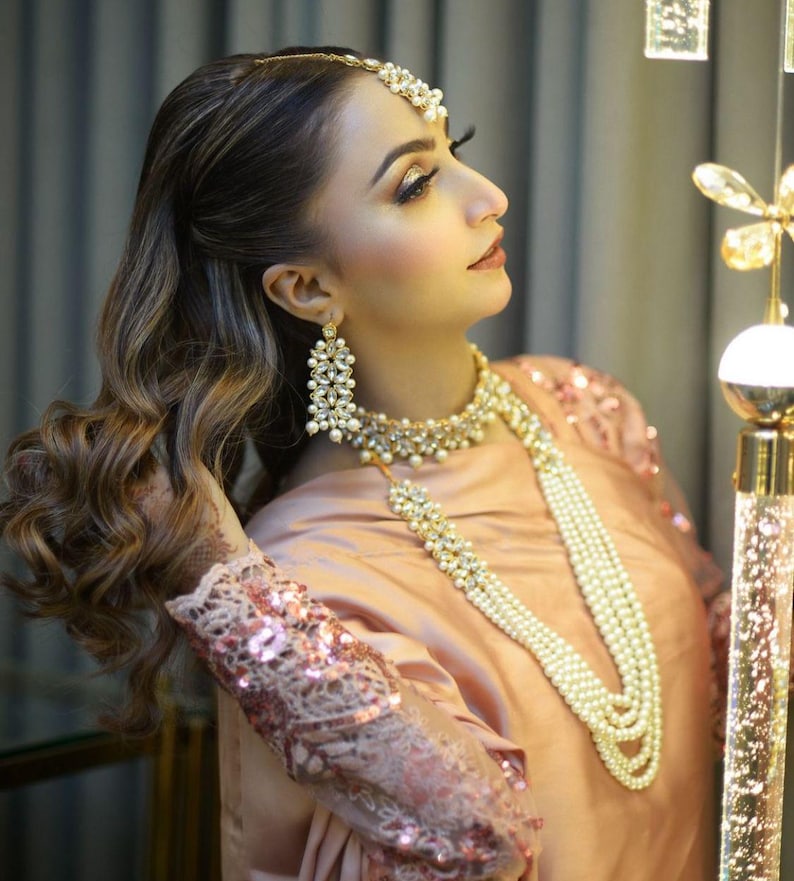 Pearls Multi layers Long Necklace Choker Full Wedding Jewellery Set