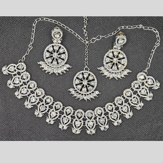 Desi Style Silver Finish White Stones Necklace Jewellery Sets