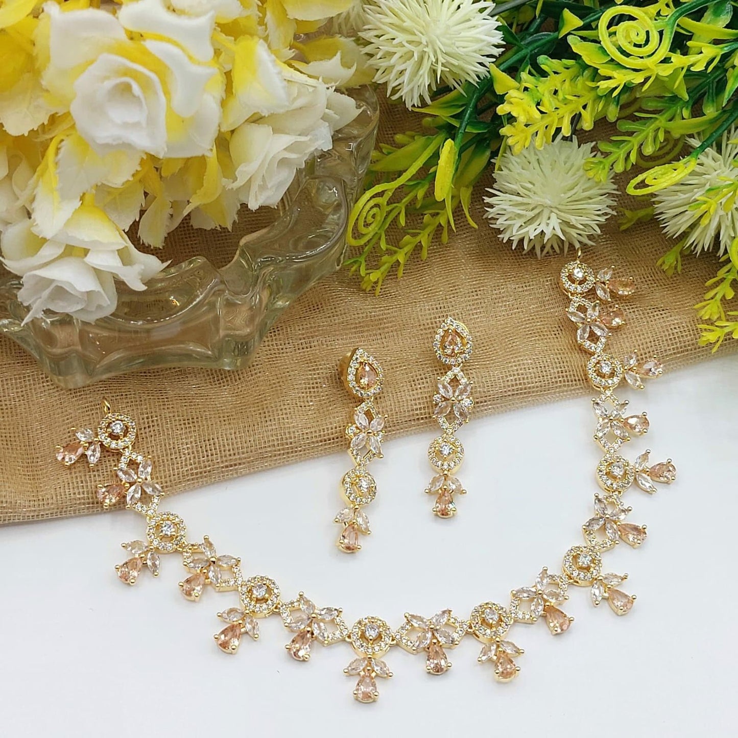 American Diamond Gold Plated  Indian Zircon Necklace Set