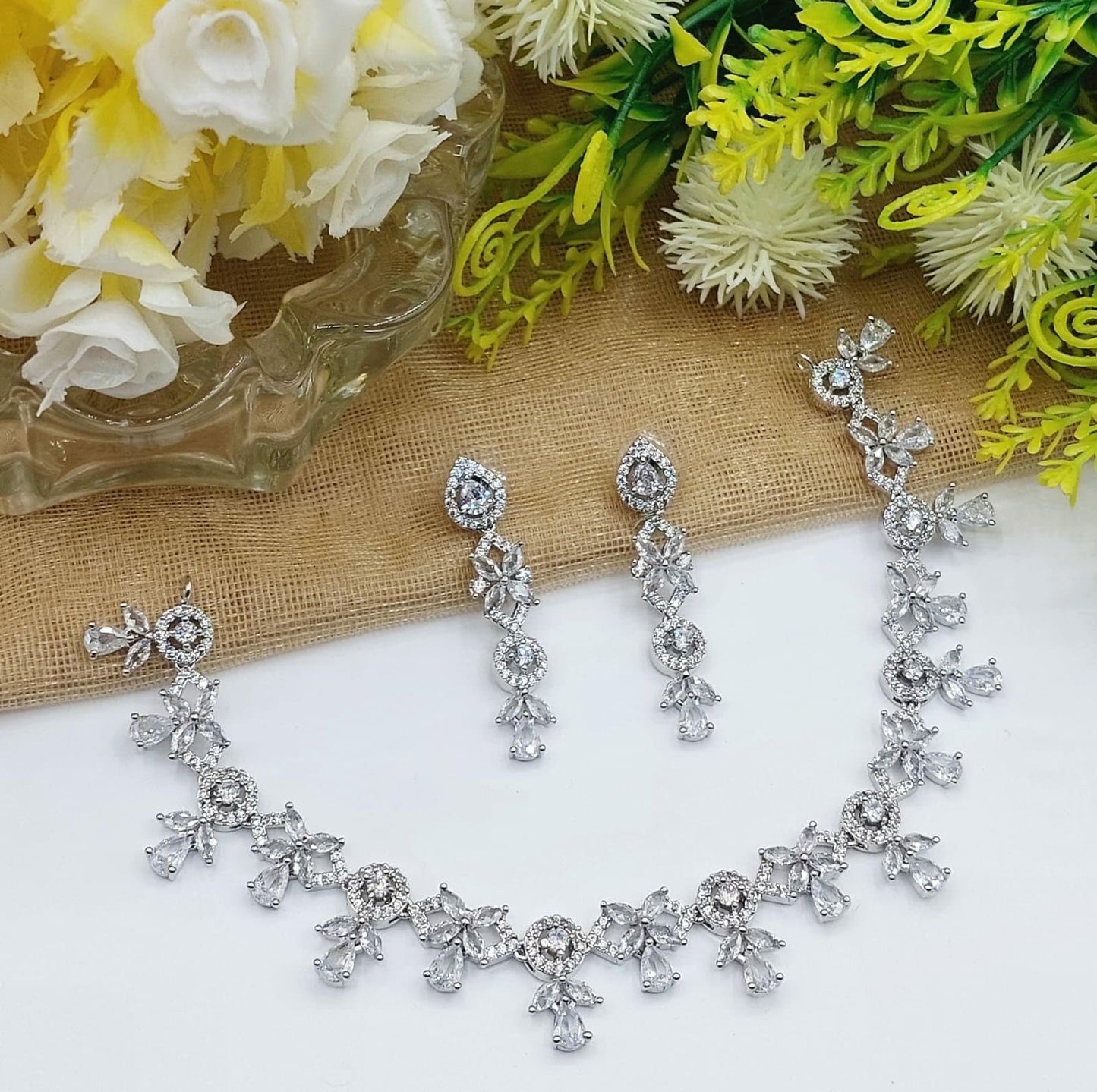 American Diamond Gold Plated  Indian Zircon Necklace Set