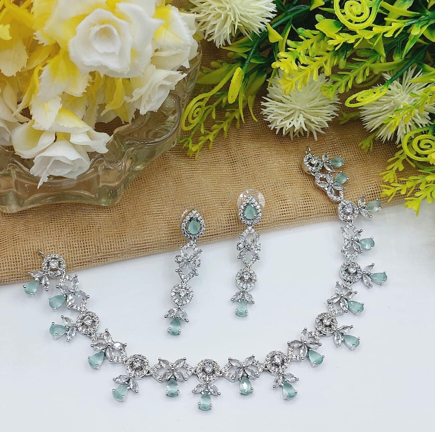 American Diamond Gold Plated  Indian Zircon Necklace Set