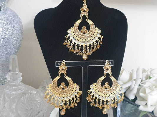 Sheesha Mirror Kundan Style, Dangler Earings Set With Tikka